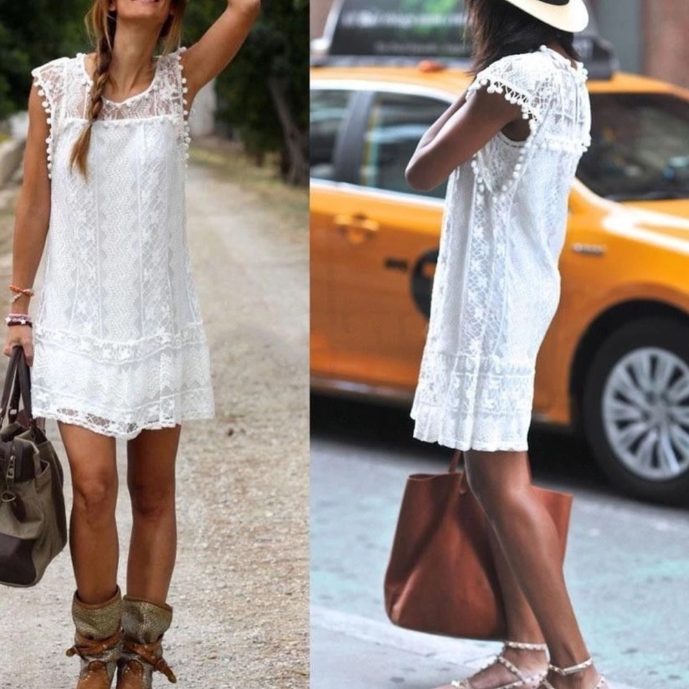 🦋BOHO White crochet dress🦋 S/M - Picture 1 of 8