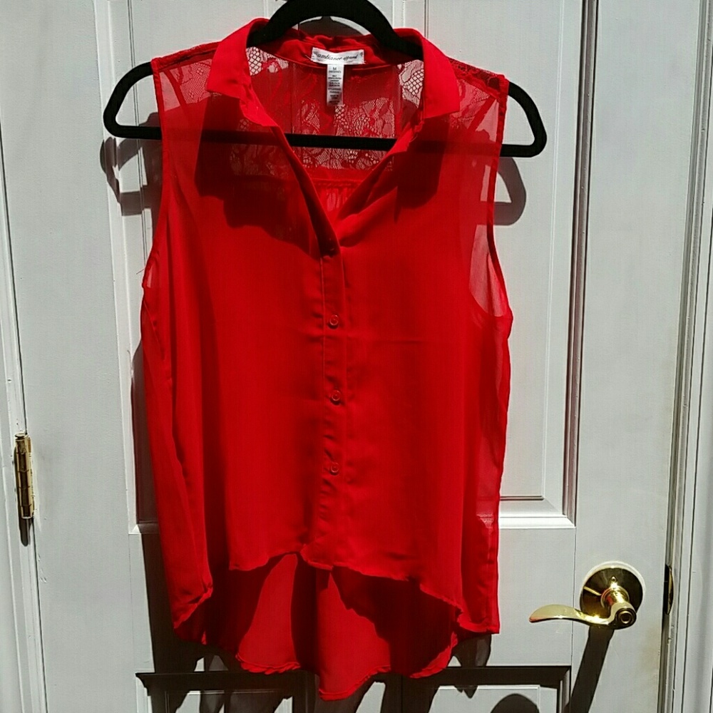 Sheer chiffon red top