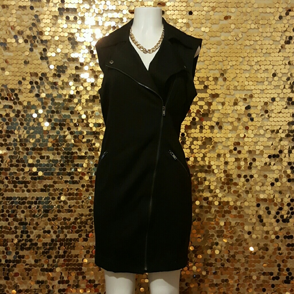 BEBE zipper short coat moto dress black size L