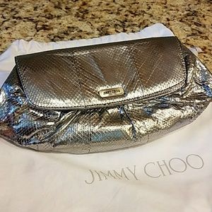 Jimmy Choo Silver Snakeskin Clutch