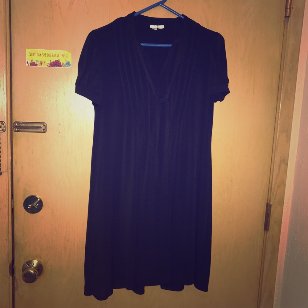 Black stretch dress with tie neck