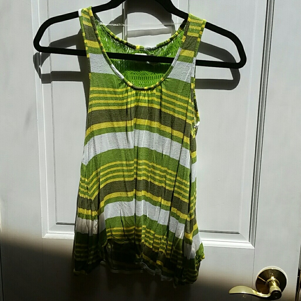 Cute green tank top with crochet details on back