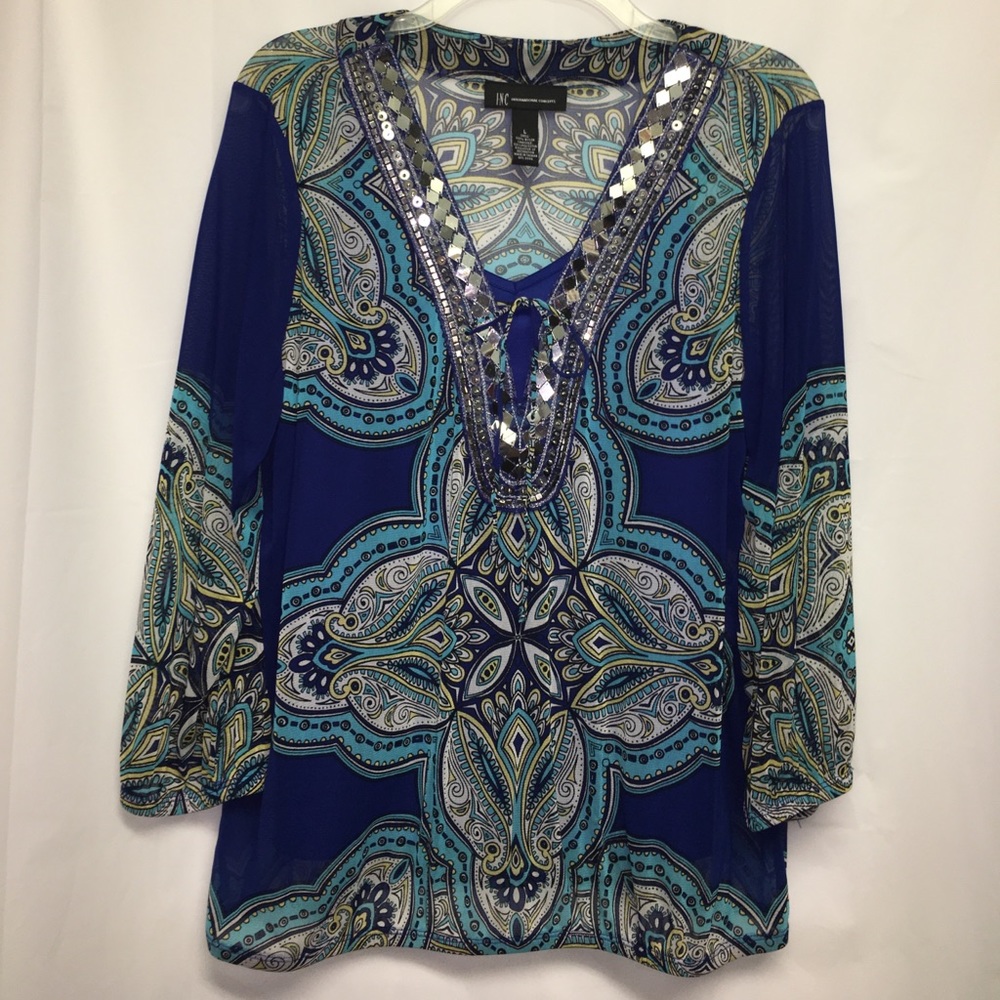 Blue paisley blouse with bling sequins