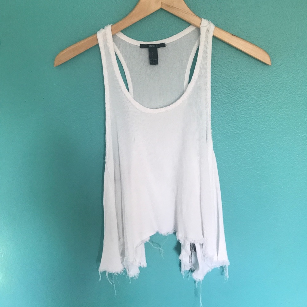 White frayed tank top