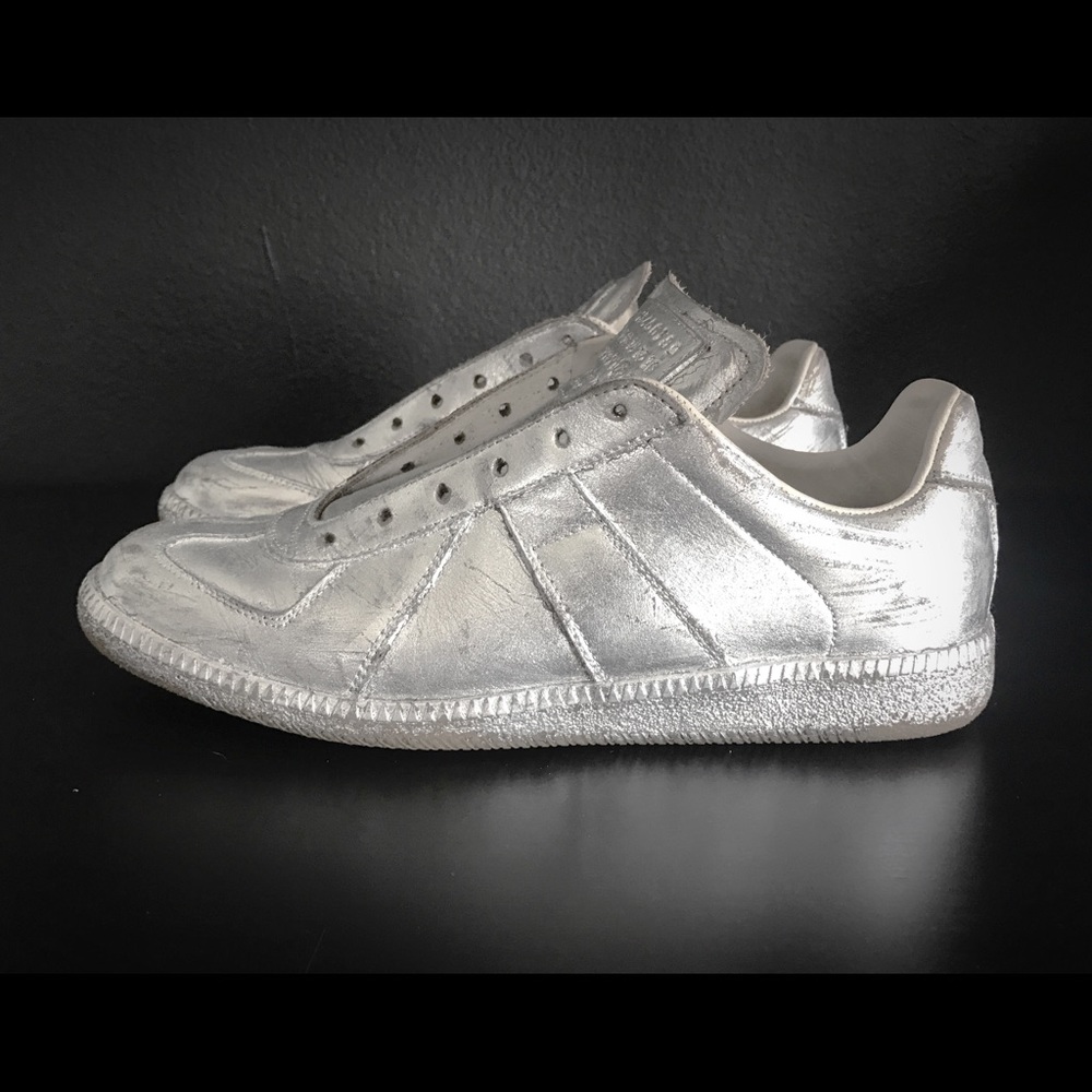 Maison Margiela silver foiled low top sneakers