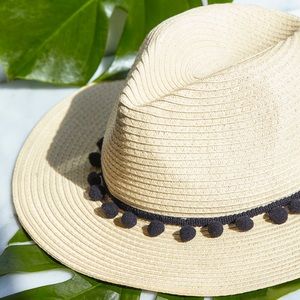 Sole Society Straw Panama Hat with Pom Pom Detai