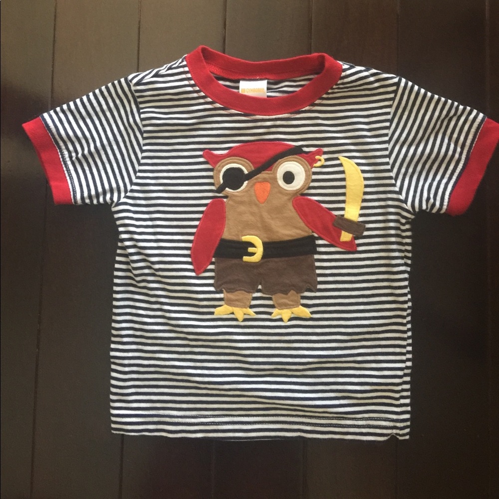 Navy blue and white stripe shirt with owl.