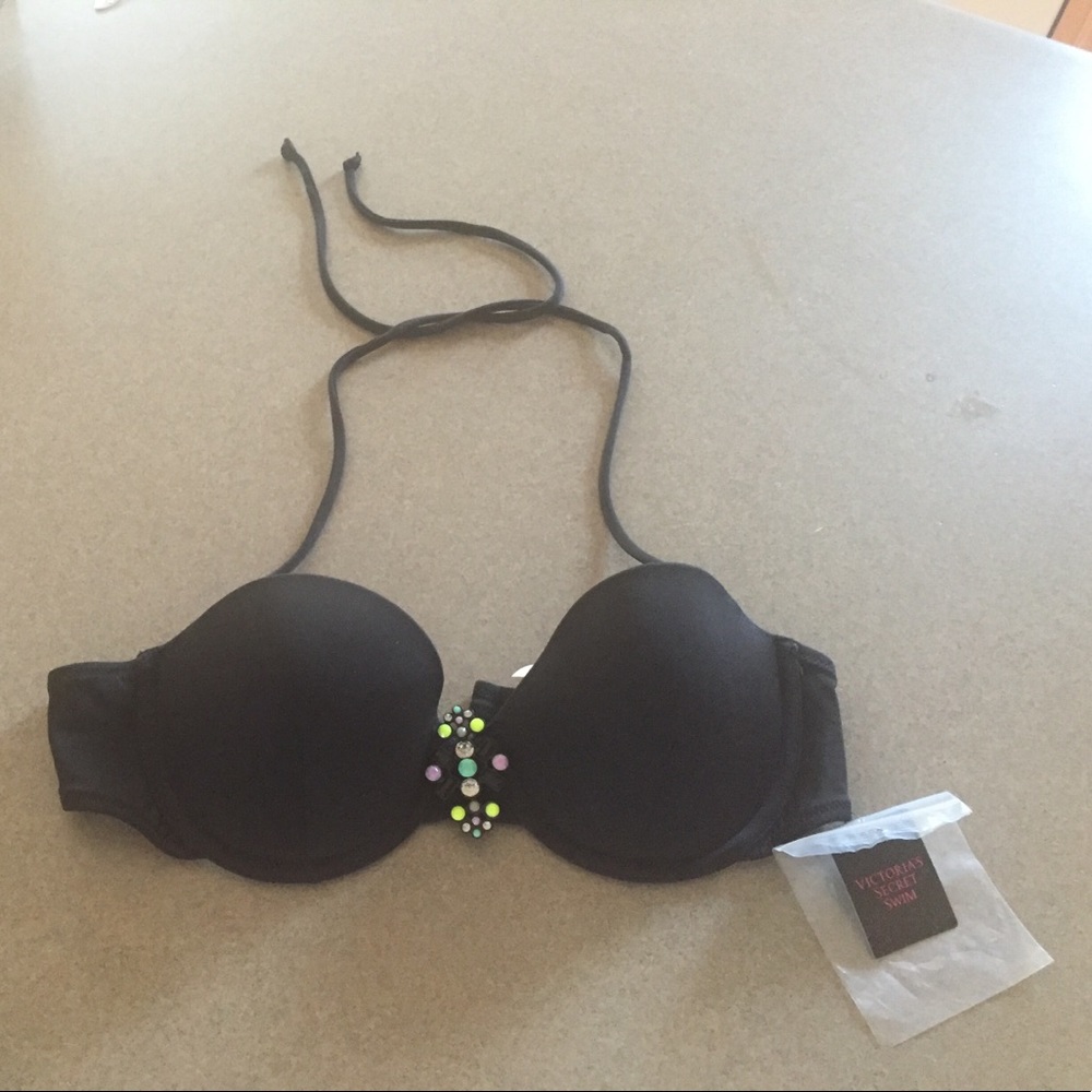 Victoria Secret Black Strapless Jeweled Bikini Top
