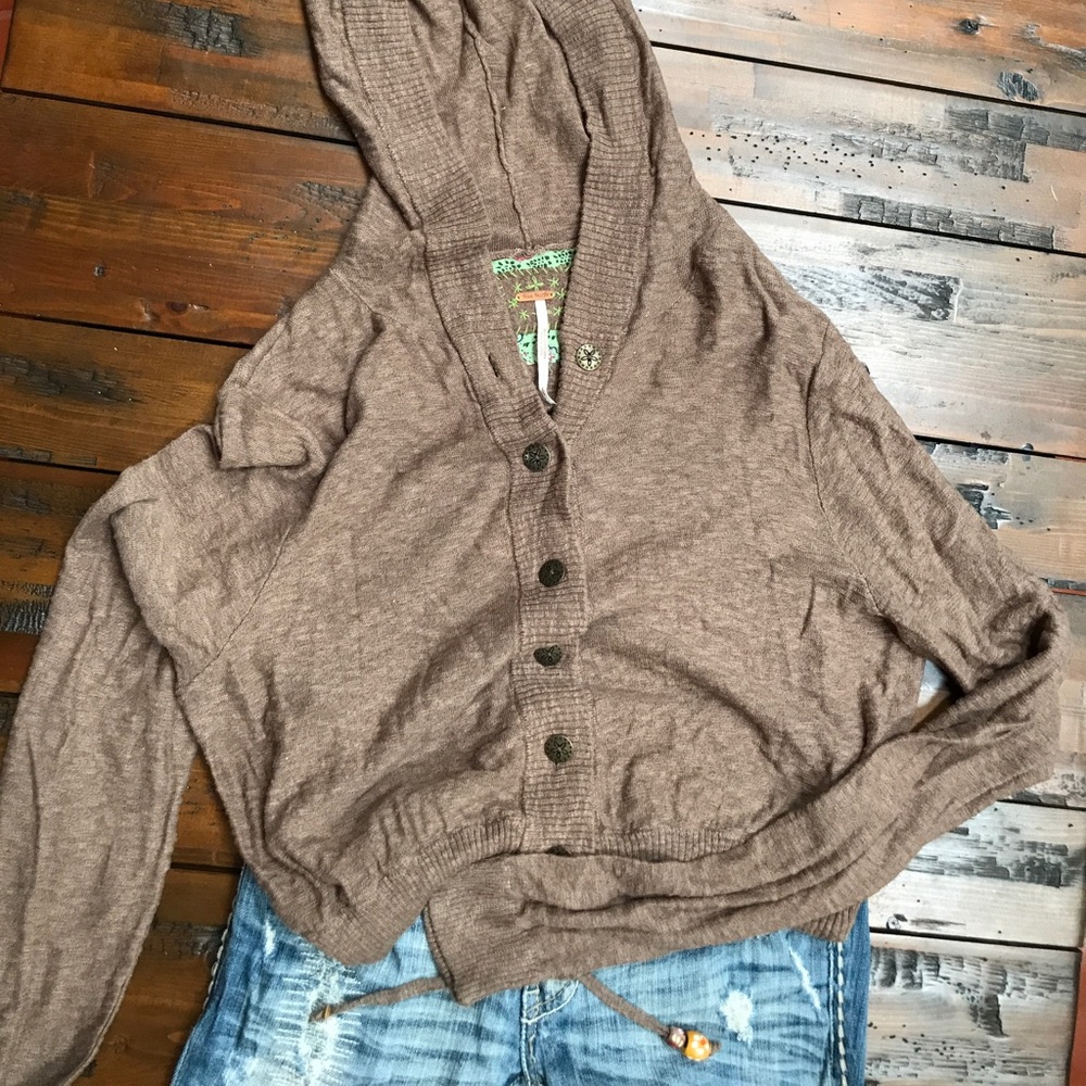 Free People Brown Button Down Hoodie!