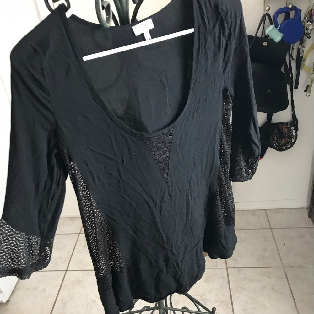 Black long sleeved cut out shirt