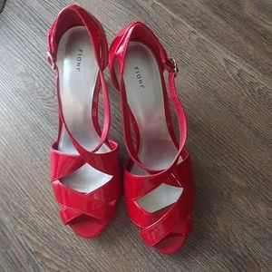 Red patten leather (faux) sandals 8.5 womens