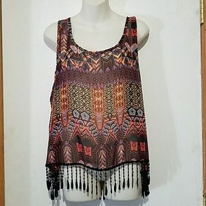 Deb chiffon top with fringe.