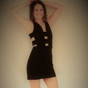 Black Fitted Dress with Front and Side Cut Outs