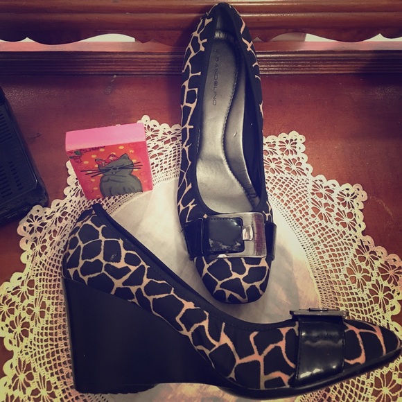 Animal Print-Buckle 3 inch wedges-barely worn! - Picture 1 of 3