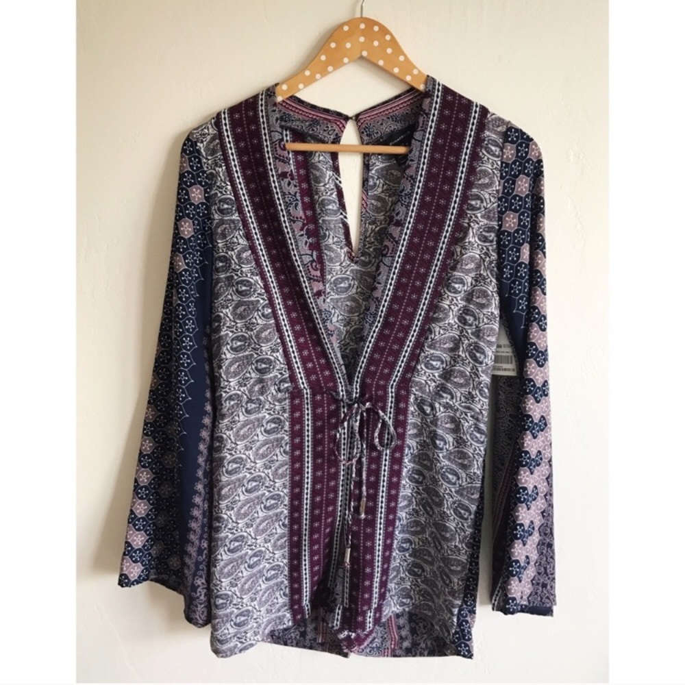 Purple and blue Deep V Olivaceous patterned romper