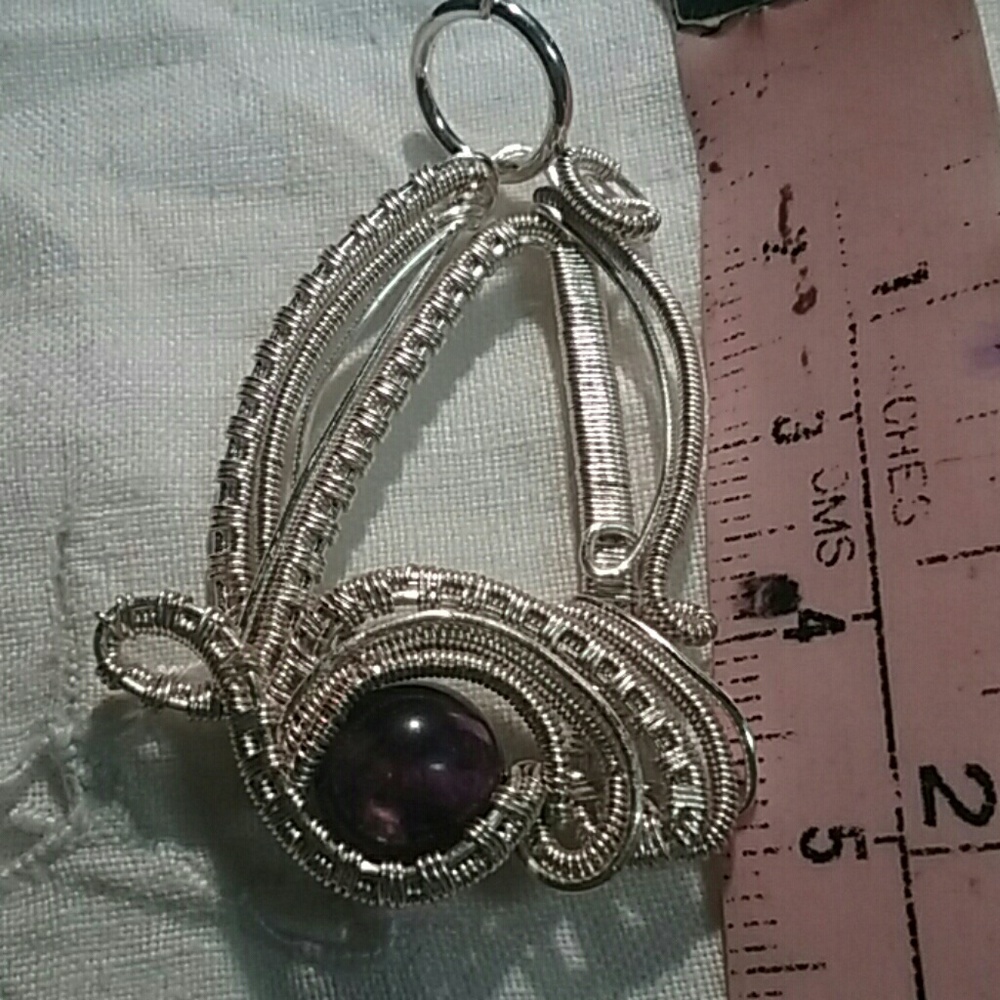 Amethyst silver hand wire wrap pendant