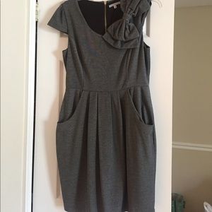 Gray bow dress with exposed zipper
