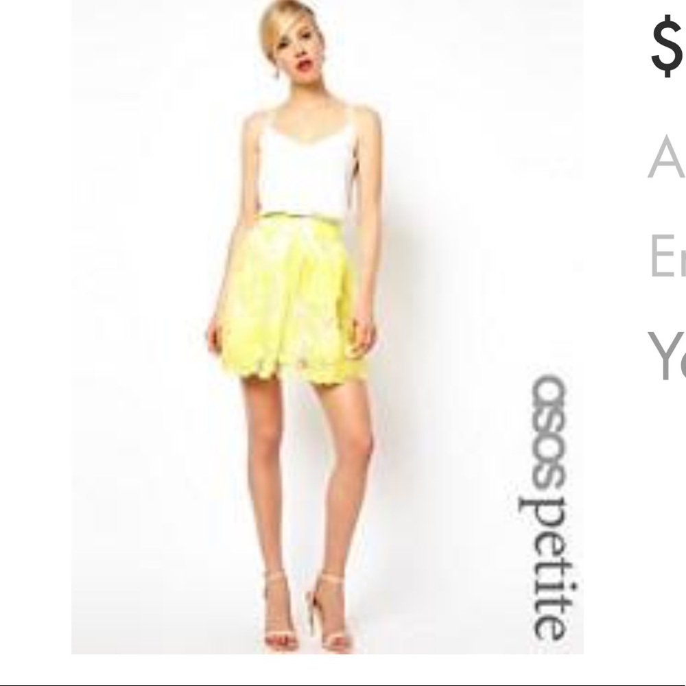 Asos petite floral embellished 3D mini skirt lemon