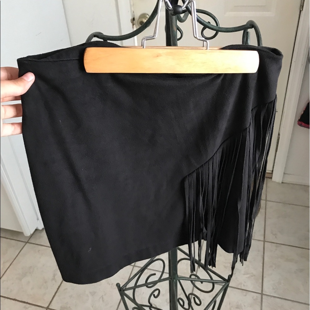 Black fringe mini skirt