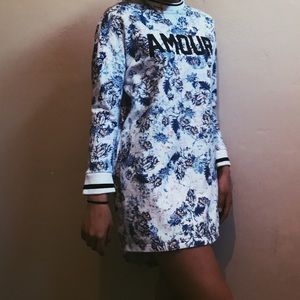 Floral long sleeved sweatshirt dress
