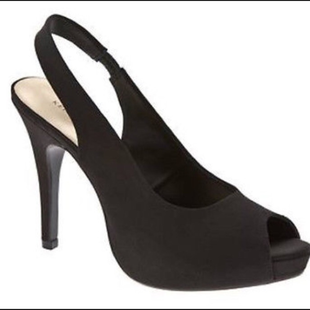 Black Satin Peep Toe Slingback Heels