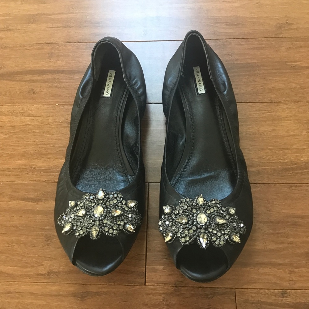 Vera Wang jeweled peep toe flats