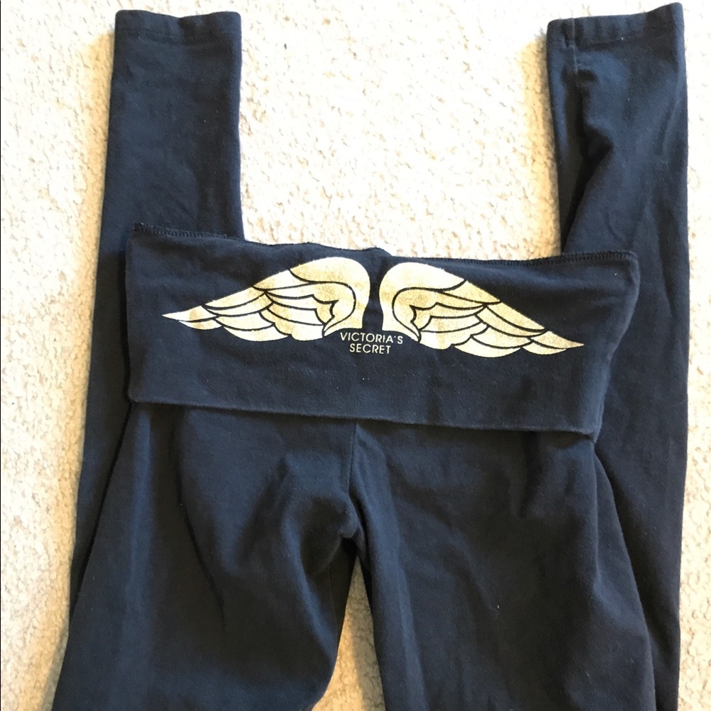 Gold glitter angel black leggings