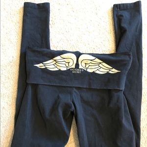 Gold glitter angel black leggings