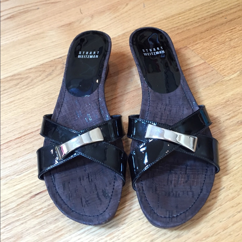 Stuart Weitzman black patent and cork sandals
