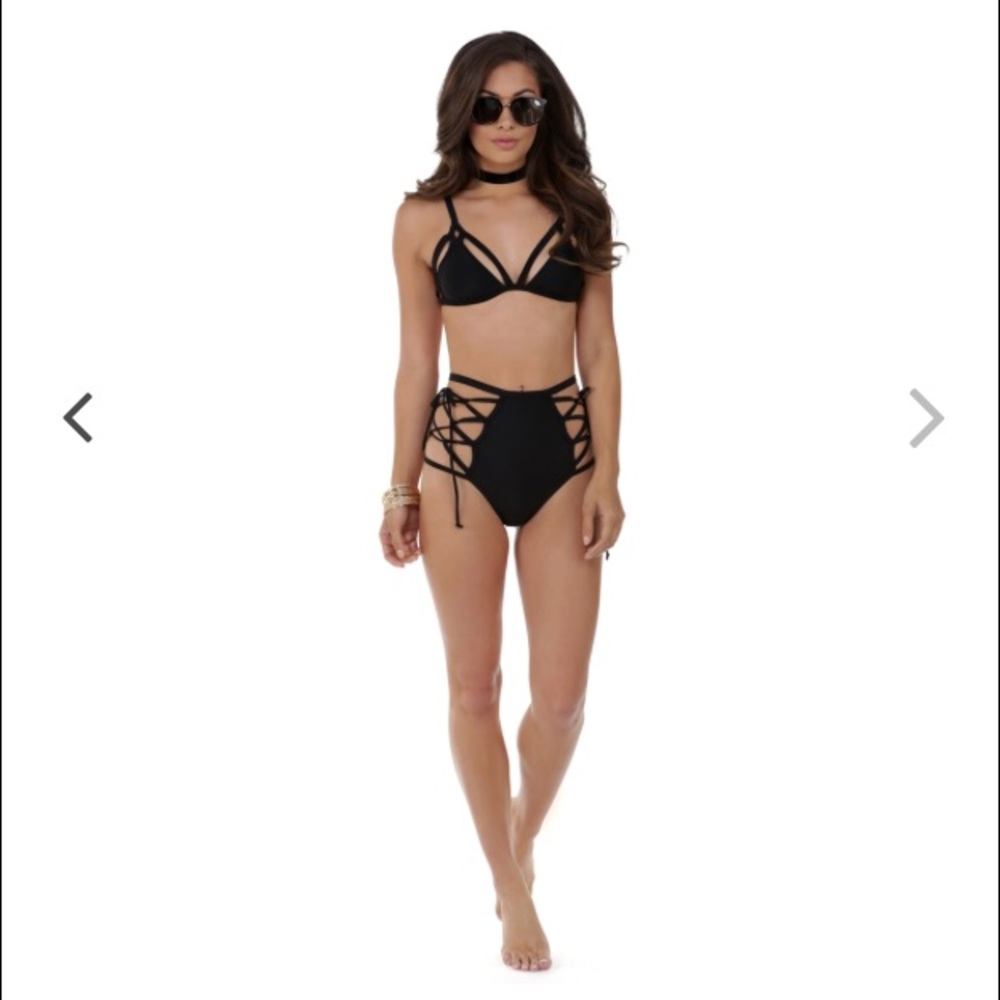 NWT black strappy high waisted bikini bottoms