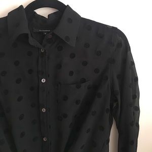 Velvet Polka Dot Chiffon Button Up