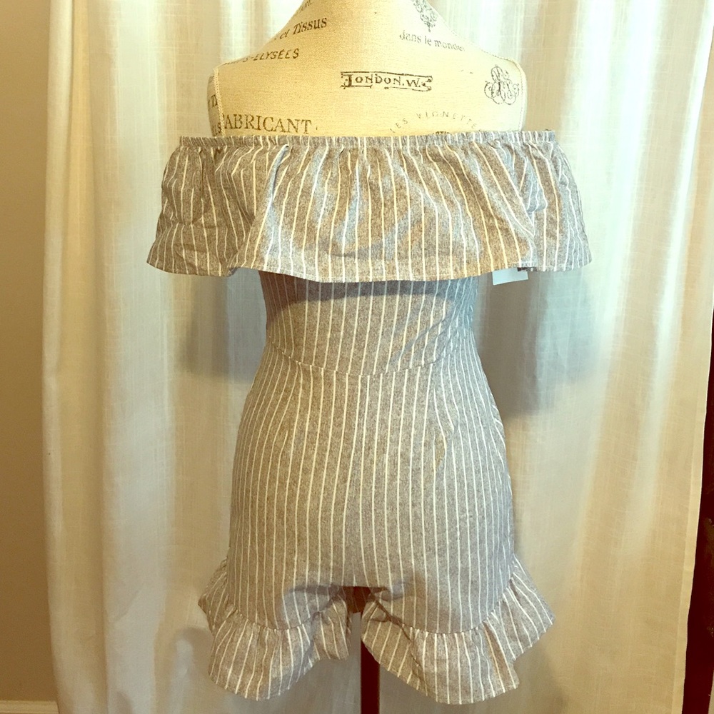 Off The Shoulder Ruffle With Pin Stripes Romper