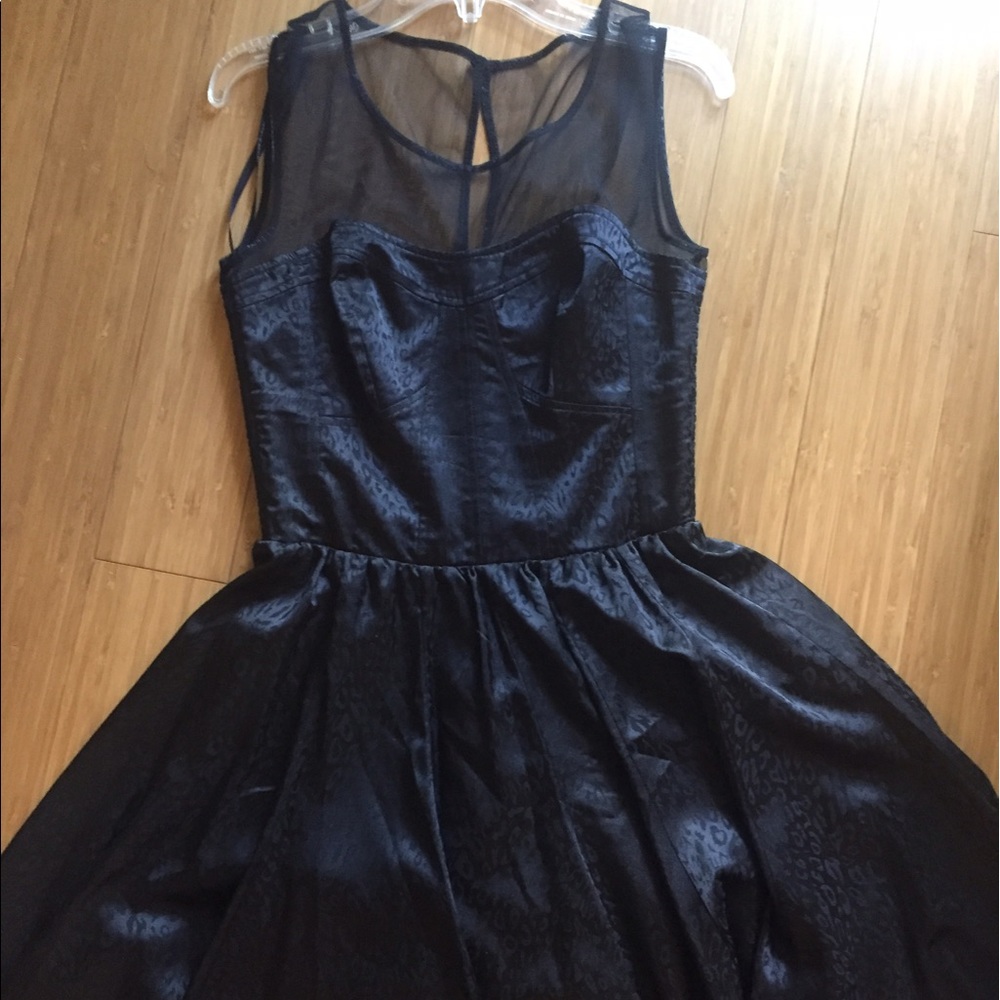 Guess black leopard print skater dress with mesh