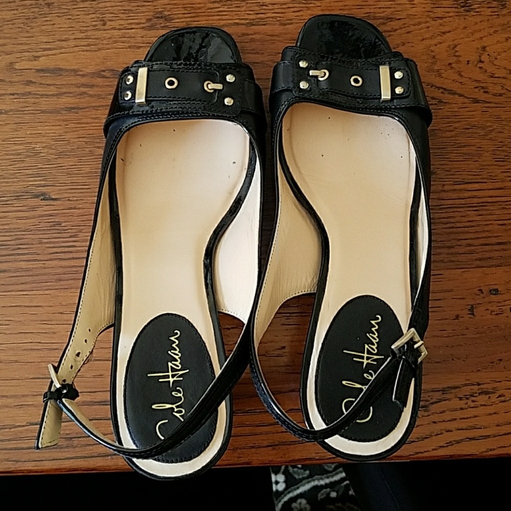 Size 10 Cole Haan Black Patent Leather Peep Toe