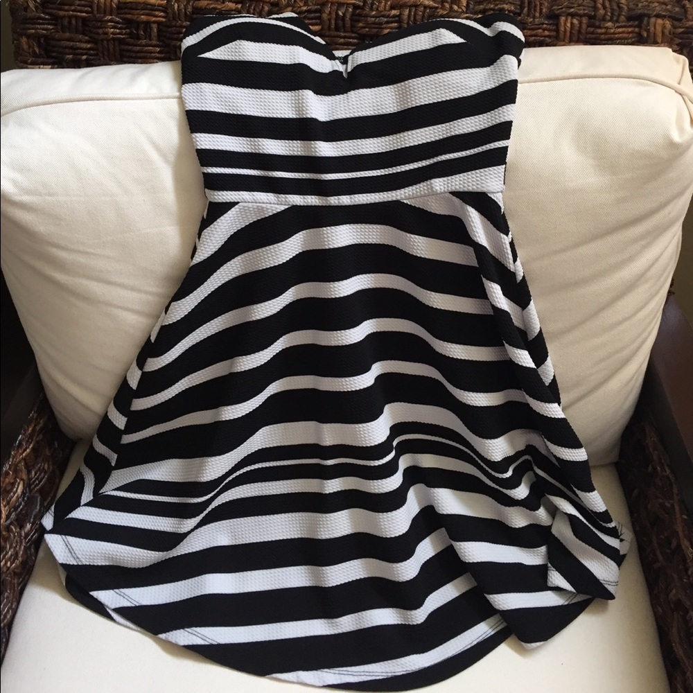 Size small strapless black and white striped dress