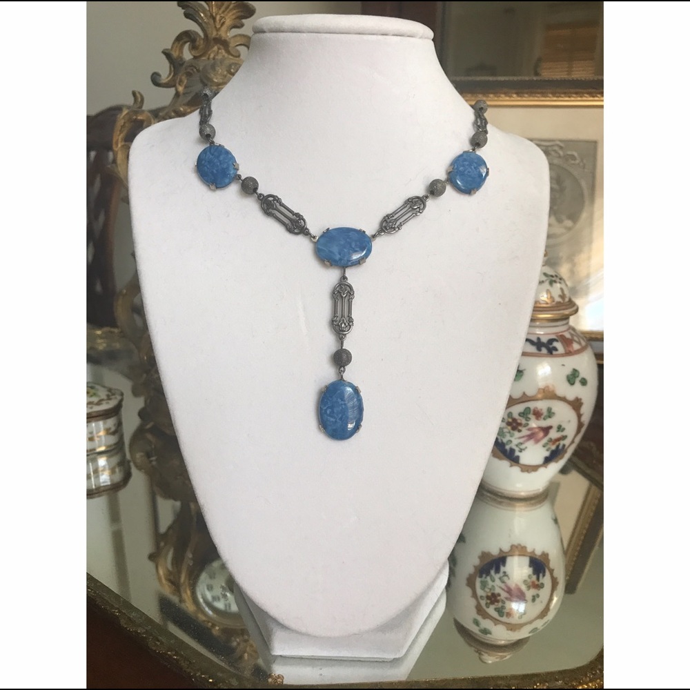 💎Upcycled Blue Pewter Necklace💎