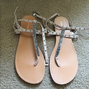 Ankle strap sandals with chunky rhinestone metal