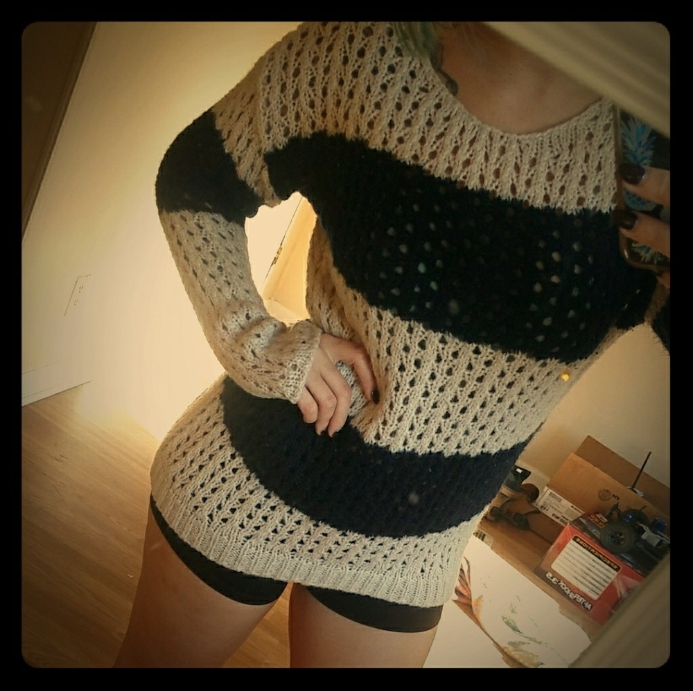 Tan and blue knit sweater