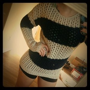 Tan and blue knit sweater