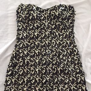 Vintage gold and black sequins strapless dress