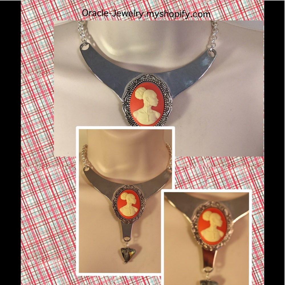 Orange cameo statement necklace