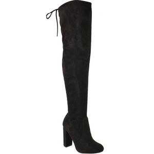 Black faux suede over the knee boots