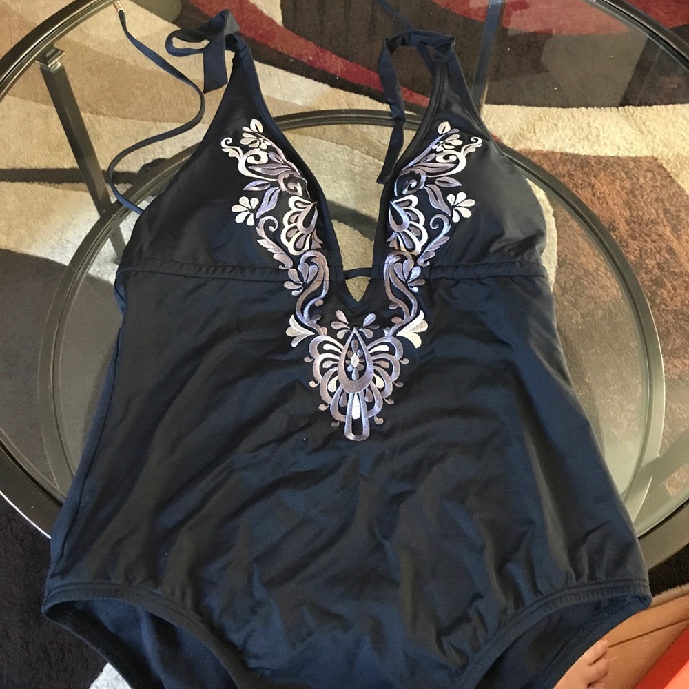 Laundry one piece bathing suit with deep V