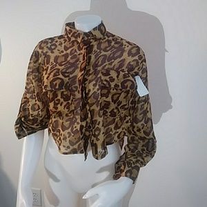 NWT Sheer leopard print crop top