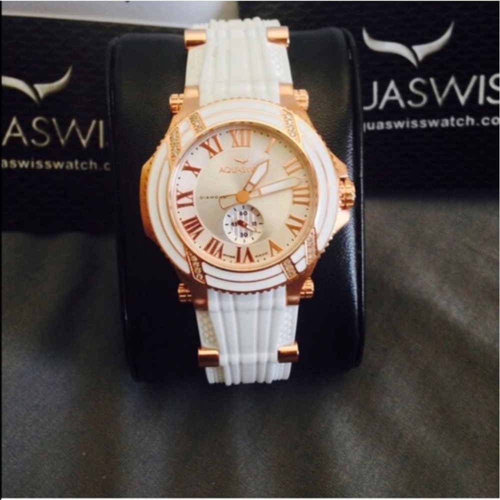 Aqua Swiss Diamond encrusted watch with rose gold
