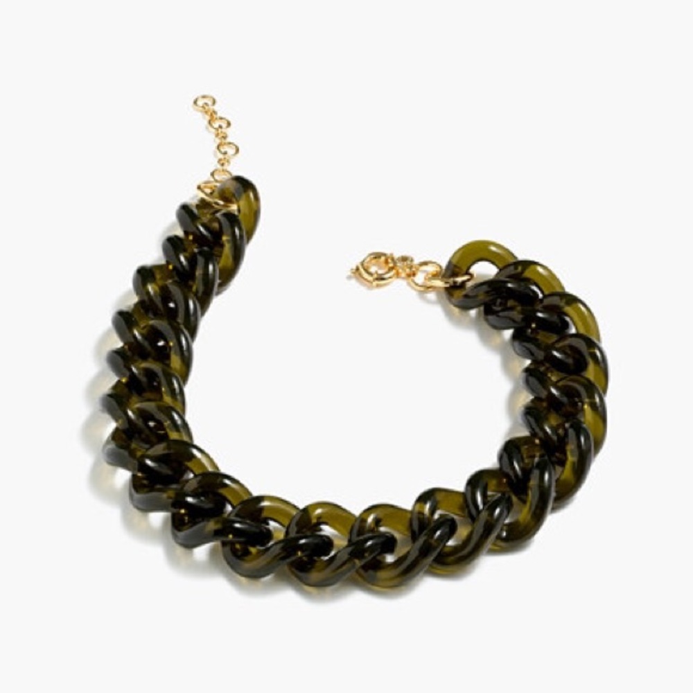 JCrew lucite link necklace NWT olive green