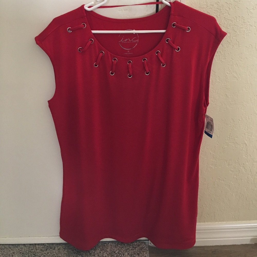 NWT authentic I.N.C. Red top. Silver holes.