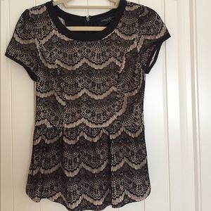Black lace short sleeve blouse - small