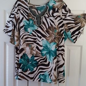 Susan Craver Beaded Tropical Print Top 2X