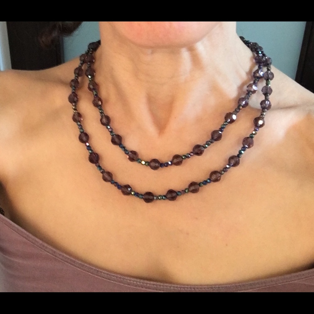 Double strand purple bead necklace